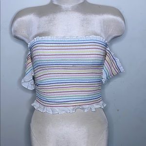 Rainbow Striped Ruffle Tube Top